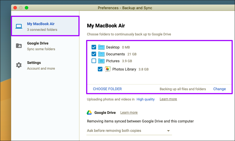 make backup for google drive sync hidden folders mac